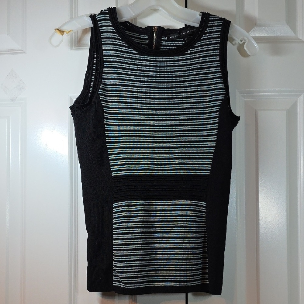 White House Black Market Black and Teal Striped Tank‎ Top
